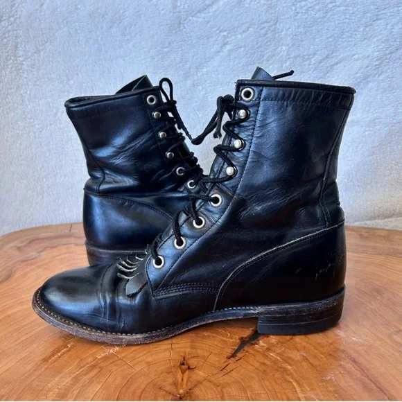 Justin Boots ✨ Kaddie Lacer Black Leather Boots - Picture 4 of 4